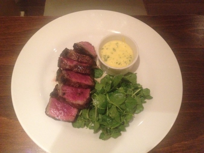 A close up of the chargrilled rare breed beef 