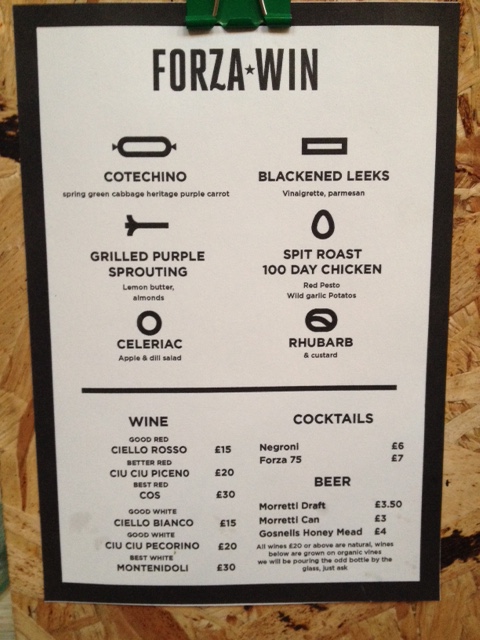 The set menu for the evening